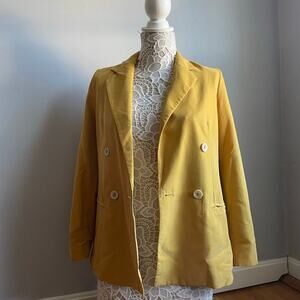 Mango Suit Mustard Yellow Double Breasted Blazer Business Casual Quirky sz 2